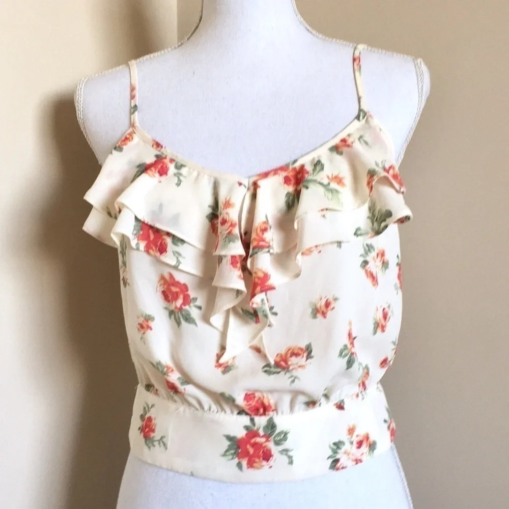 Floral Chiffon Ruffle Crop Top